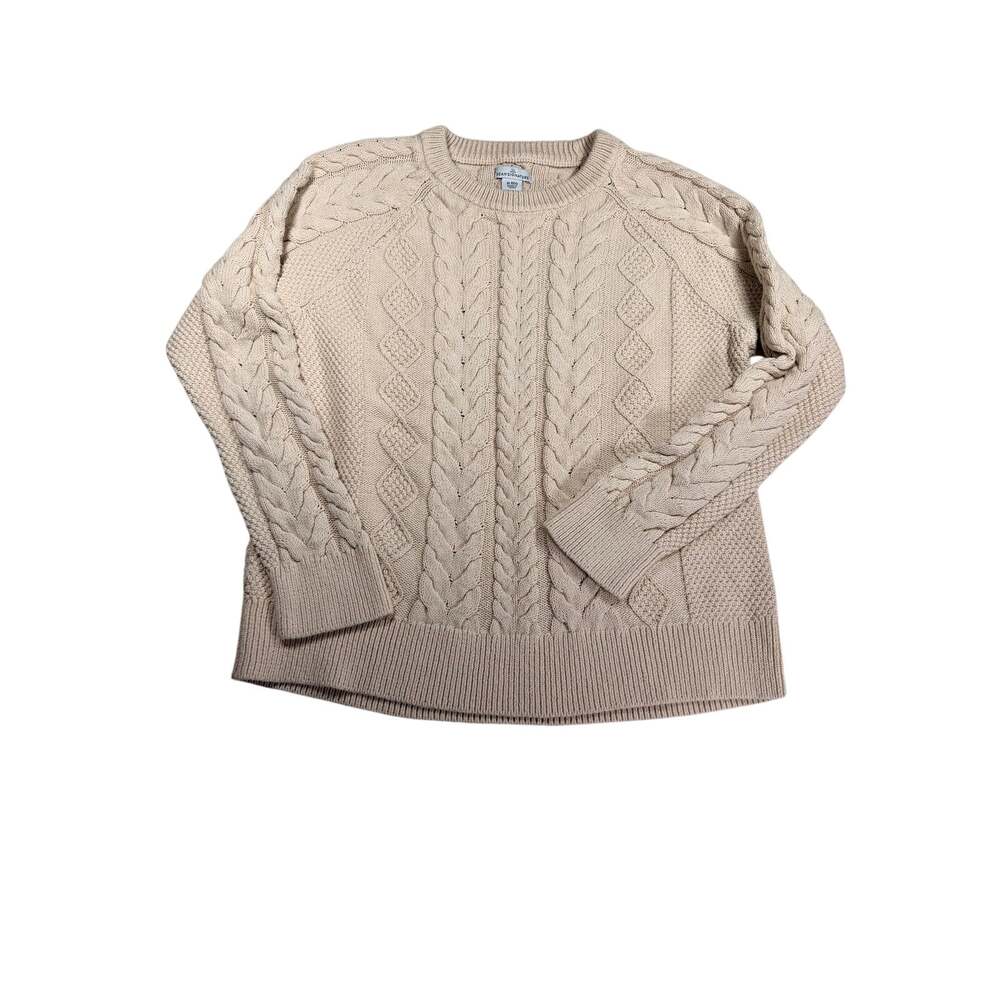 L.L.Bean Signature Cable Knit Fisherman Sweater Cream Cotton M